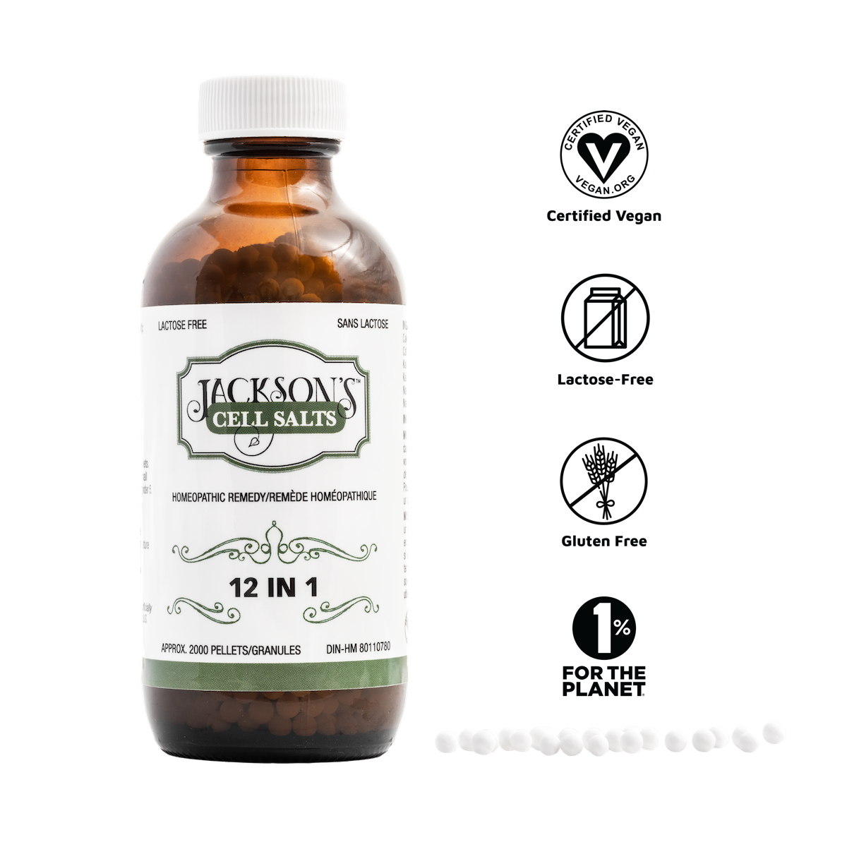 Jackson's 12 in 1 LARGE bottle (2000 pellets) - Certified Vegan, Lactose-Free All 12 Cell Salt Combination (CA)