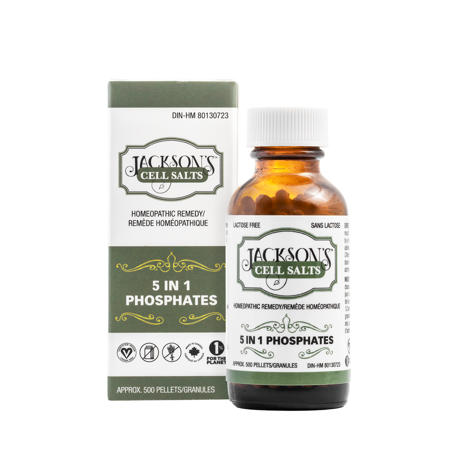 *New Product* Jackson's 5 in 1 Phosphates (500 pellets size 40) - Certified Vegan, Lactose free, Phosphate Combination Schuessler Cell (Tissue) Salt