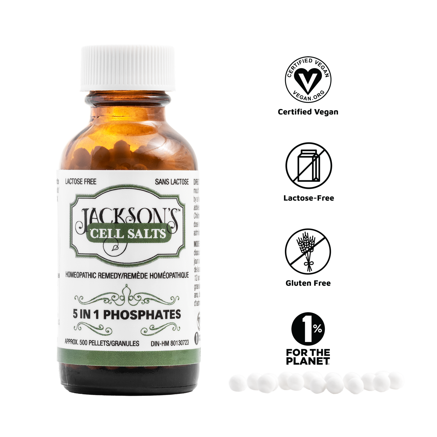 *New Product* Jackson's 5 in 1 Phosphates (500 pellets size 40) - Certified Vegan, Lactose free, Phosphate Combination Schuessler Cell (Tissue) Salt