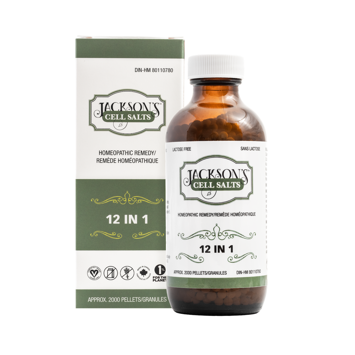 Jackson's 12 in 1 LARGE bottle (2000 pellet of size 40) - Certified Vegan, Lactose-Free All 12 Schuessler Tissue Cell Salt Combination