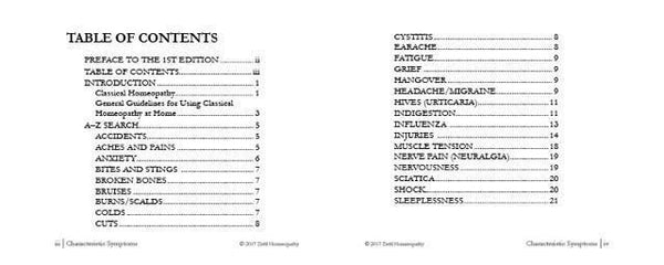 Table of contents for Characteristic Symptoms book